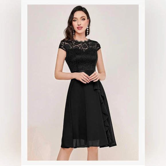 Lace Top Ruffle Cocktail Swing Dress #1004 - Picture 10 of 11